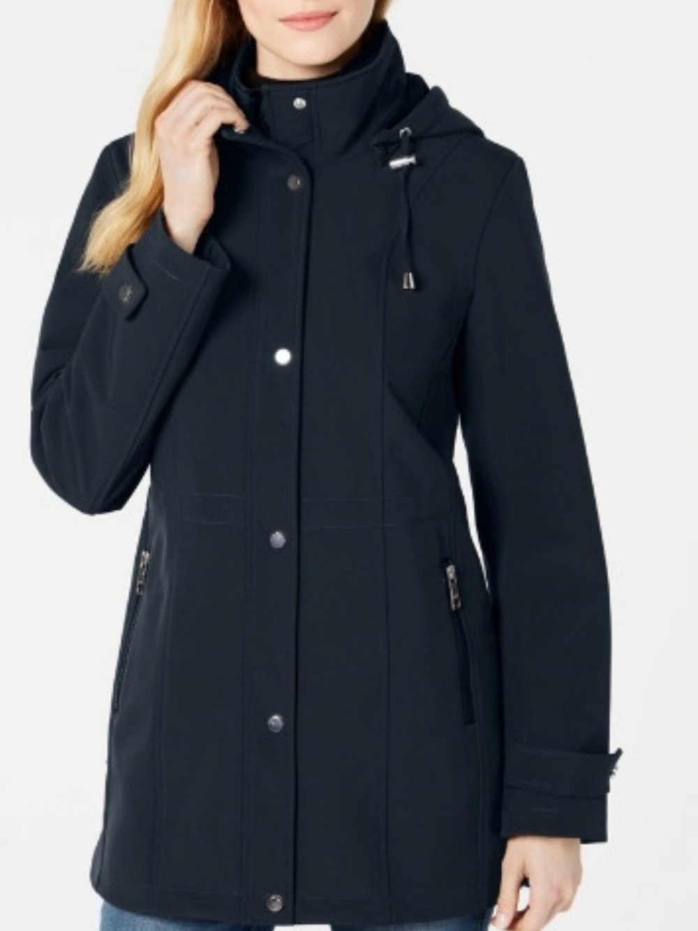 Nautica Water Resistant Black Hooded Women's Trench Coat